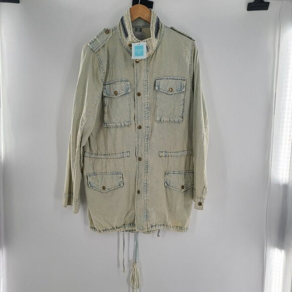 NWT Hayden Los Angeles Denim Jacket Women’s Sz M Cinch Waist Cargo Green Denim - Picture 2 of 6